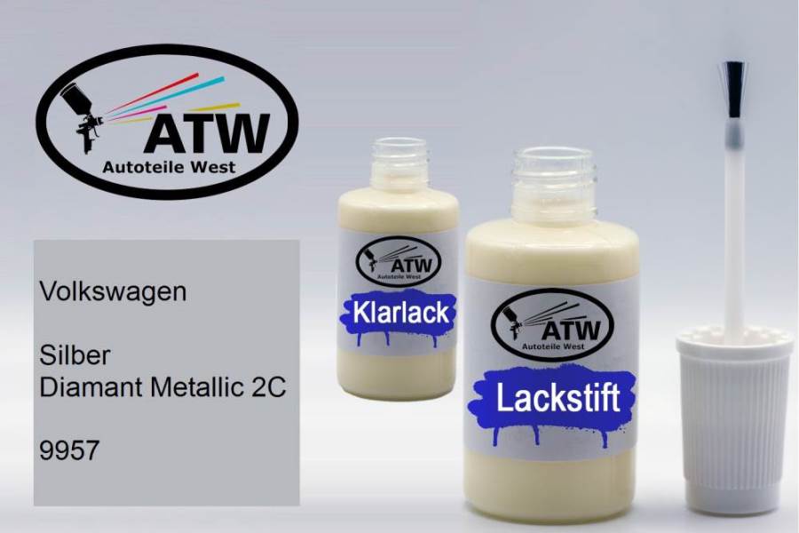 Volkswagen, Silber Diamant Metallic 2C, 9957: 20ml Lackstift + 20ml Klarlack - Set, von ATW Autoteile West.